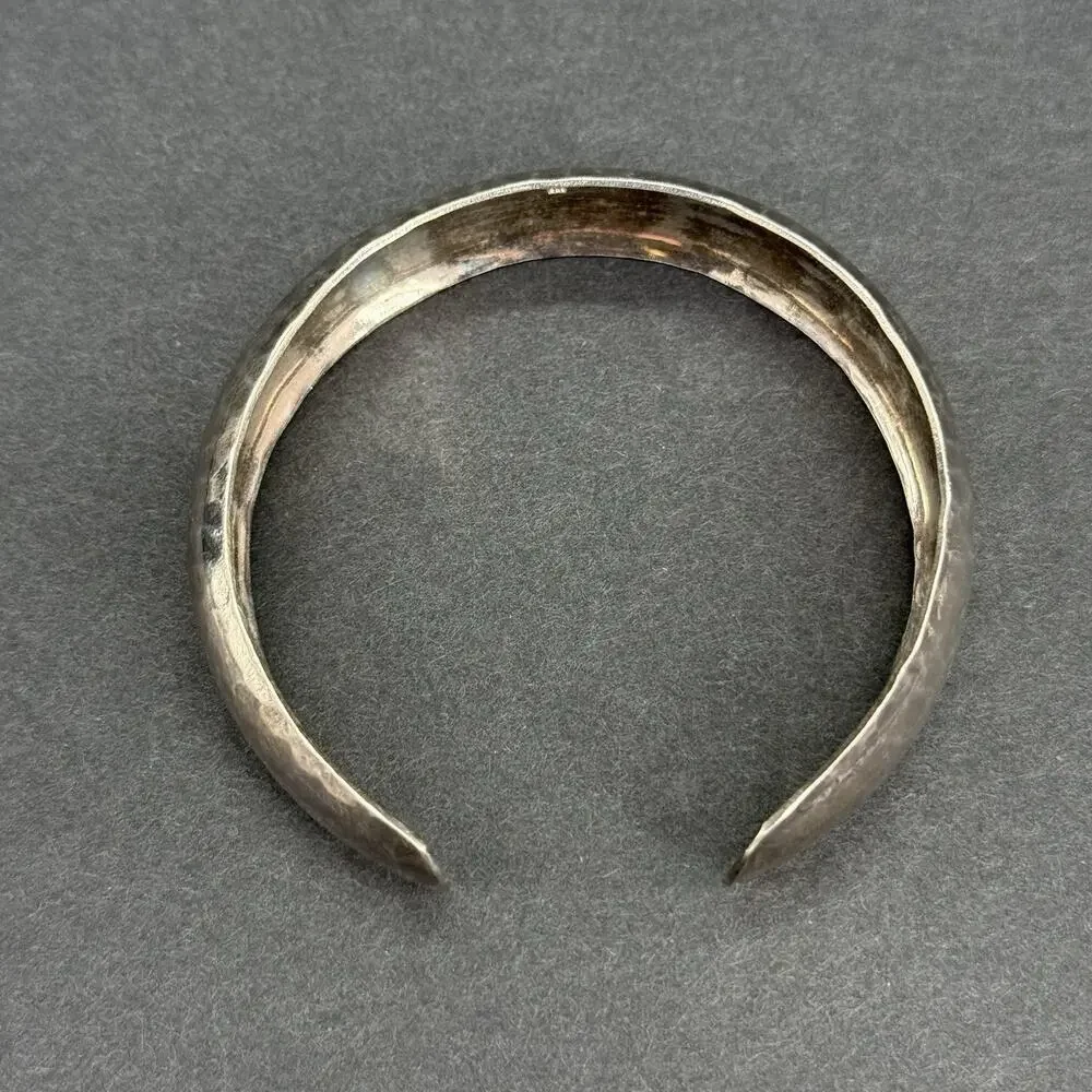 Heavy 24g Sterling Silver Hammered Cuff Bracelet Wide Concave Dome Bangle 925